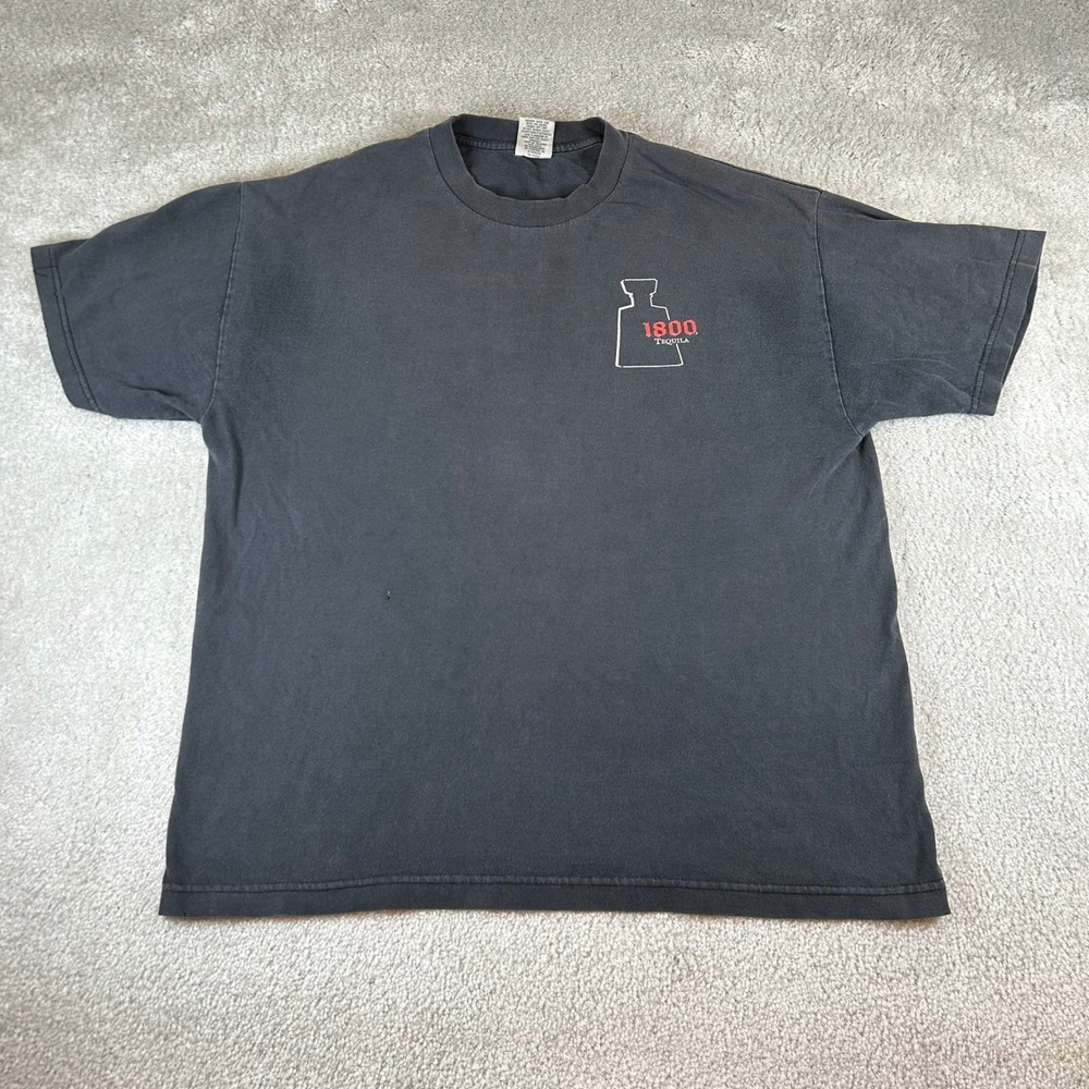 Vintage 90s 1800 Tequila Graphic T-Shirt Mens Large Faded Black Cotton Promo Tee